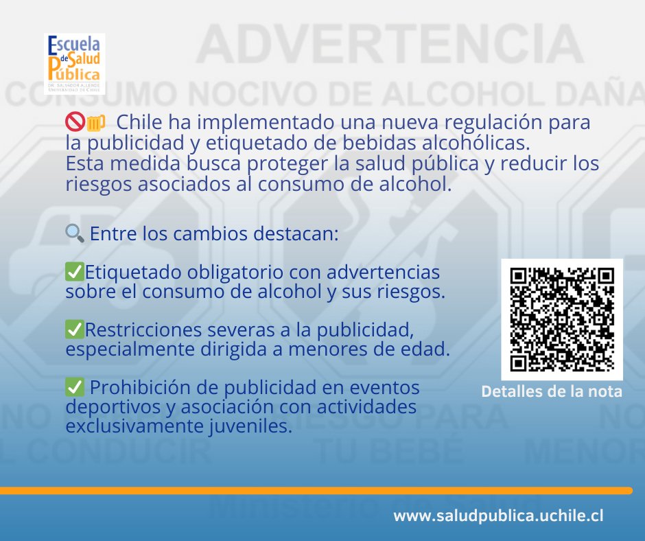 esp_uchile's tweet photo. ⛔️Chile ha implementado una nueva regulación para la publicidad y etiquetado de bebidas alcohólicas. Esta medida busca proteger la salud pública y reducir los riesgos asociados al consumo de alcohol.
Para el Dr. Jorge Ramírez "esta normativa es crucial"
➡️https://t.co/KSmYyHB4Es https://t.co/TteR2XYsfi