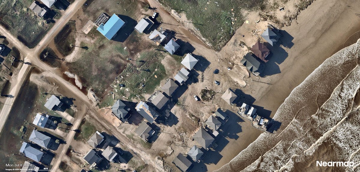 Damage across Surfside Beach and Jamaica Beach as a result of #HurricaneBeryl seen with <a href="/nearmap/">Nearmap</a> aerial imagery. Significant coastal erosion in spots as well! #TXwx