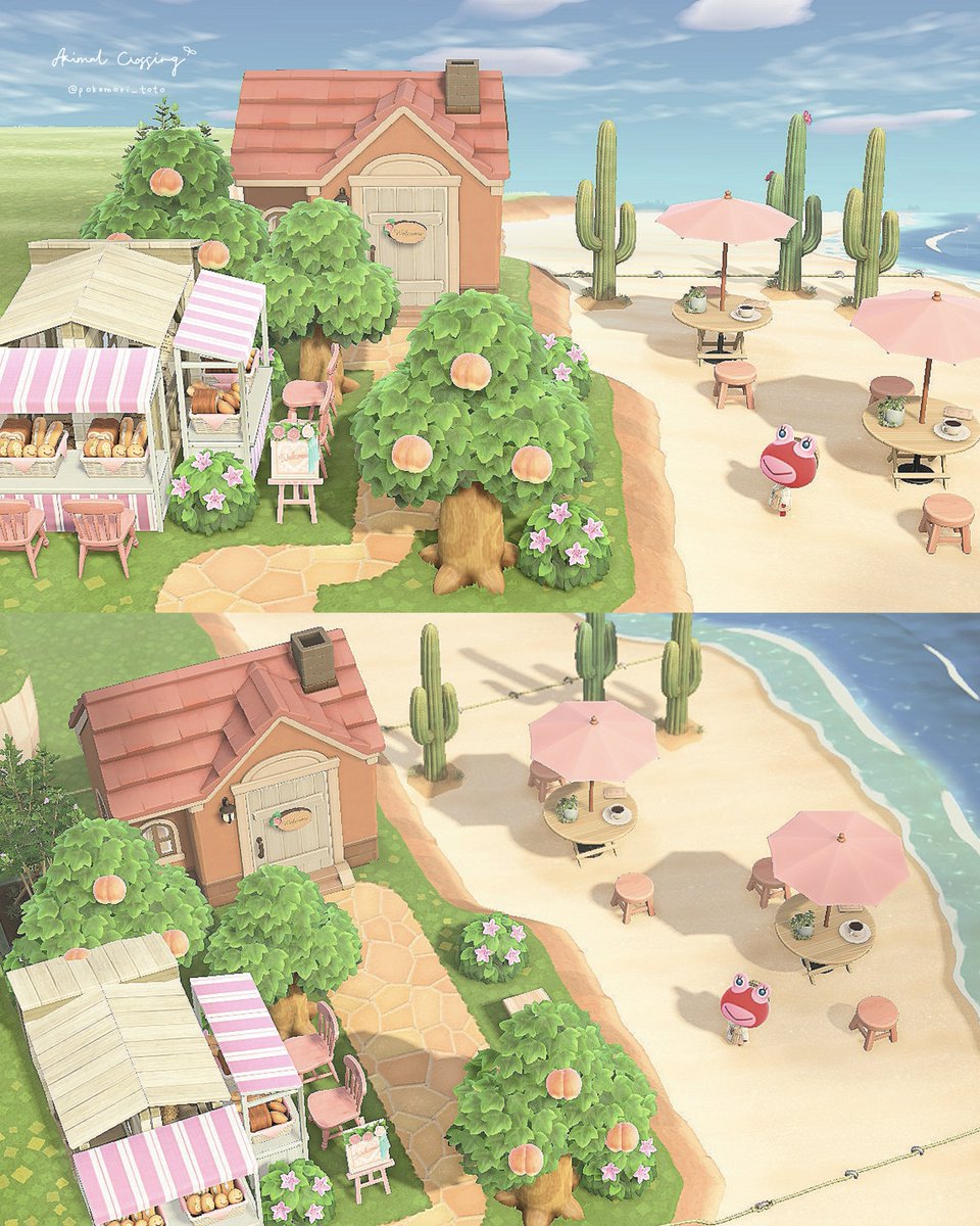 pokemori_toto's tweet photo. お庭の歩道クリエイト🌳その42②
『海岸沿いのベーカリー店🍞🥨』

今回もカラバリ組んで色遊びしてみました🌼🌿

#あつ森 ＃あつ森写真部
＃あつ森ニンドリ投稿
 #animalcrossing #ACNH https://t.co/wXzpQFfOcs