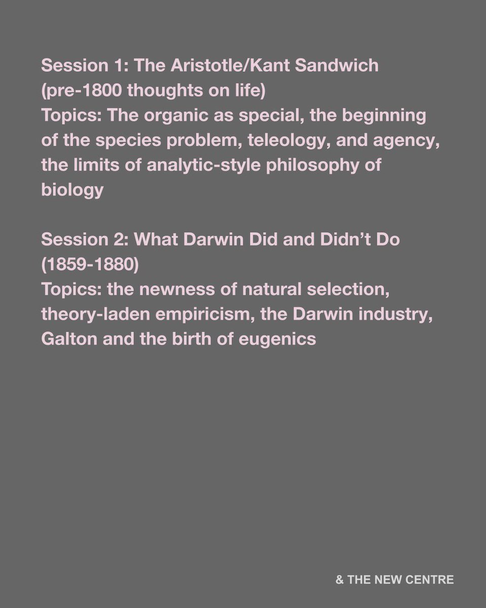 the_new_centre's tweet image. 1/ Starting on August 4th, our Instructor Ben Woodard, will teach a 1-credit Seminar titled “200 Years of Life I” This is the first segment of a two-part Seminar that tracks the history, politics, and philosophy of biology. 

thenewcentre.org/seminars/200-y…