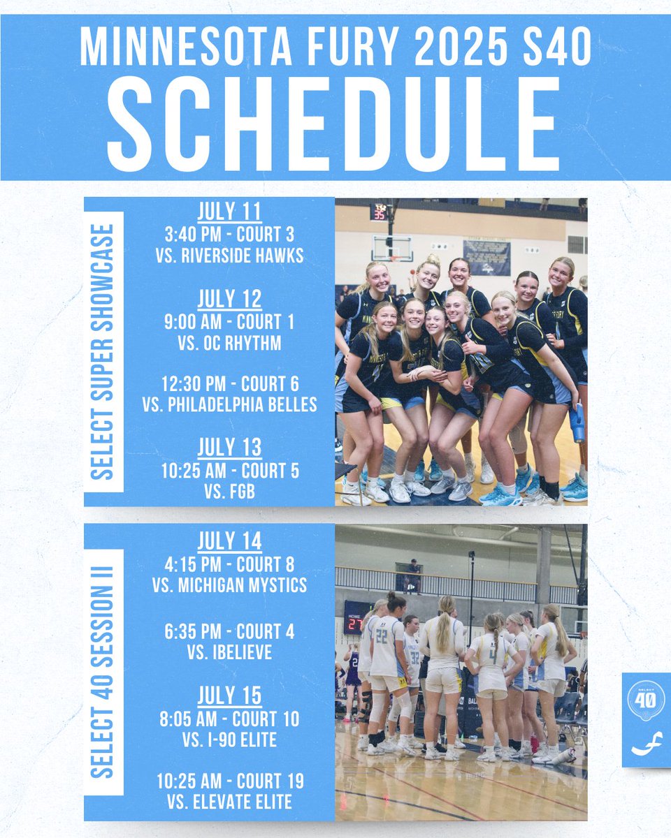 See you soon Cincy! 👀

Check out our 𝟮𝟬𝟮𝟱 𝗦𝟰𝟬 team's upcoming schedule at Select Super Showcase &amp; Select 40 Session II! You can view roster information here: minnesotafury.com/girls/teams.ph….

#FuryFam | <a href="/coachpeper/">Tim Peper</a>
