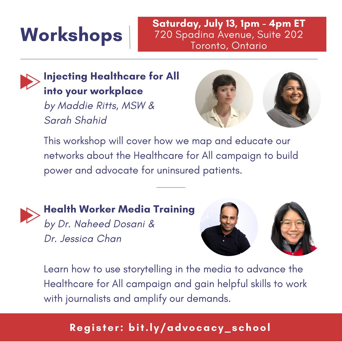Healthcare For All (@healthforallnow) on Twitter photo Have you registered for our #Healthcare4All Advocacy Workshop yet?
🌟Special guest: <a href="/DeenaLadd/">Deena Ladd</a> from <a href="/WorkersAC/">Workers' Action Centre</a> will share strategies for campaigning with workers who are directly impacted by the lack of health coverage.
RSVP: bit.ly/advocacy_school Have you registered for our #Healthcare4All Advocacy Workshop yet?
🌟Special guest: <a href="/DeenaLadd/">Deena Ladd</a> from <a href="/WorkersAC/">Workers' Action Centre</a> will share strategies for campaigning with workers who are directly impacted by the lack of health coverage.
RSVP: bit.ly/advocacy_school