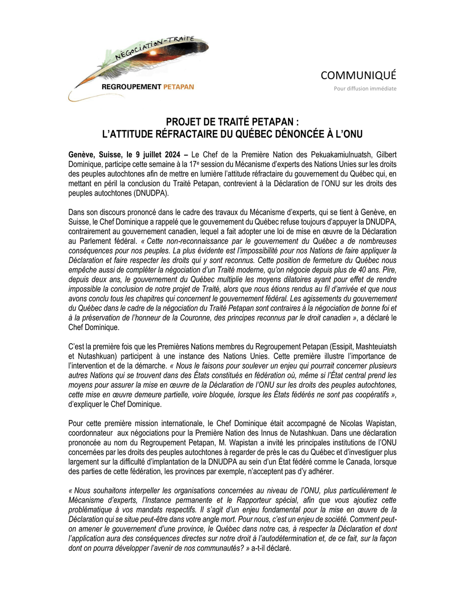 SEIZE03_fil's tweet photo. Communiqué - Projet de Traité Petapan : L'attitude réfractaire du Québec dénoncée à l'ONU

#polqc #ONU #droits #traité #premièresnations #innu #dnudpa https://t.co/Uw3QiE2Wft