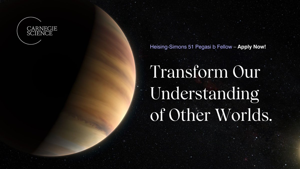 Carnegie Science is proud to join a prestigious group of institutions eligible to host <a href="/HSFdn/">Heising-Simons Foundation</a>  51 Pegasi b Fellows. Program participants can choose to work at <a href="/CarnegiePlanets/">Carnegie Earth & Planets Laboratory</a>, <a href="/CarnegieAstro/">Carnegie Astronomy</a>, or both. APPLY: webportalapp.com/sp/login/51peg…