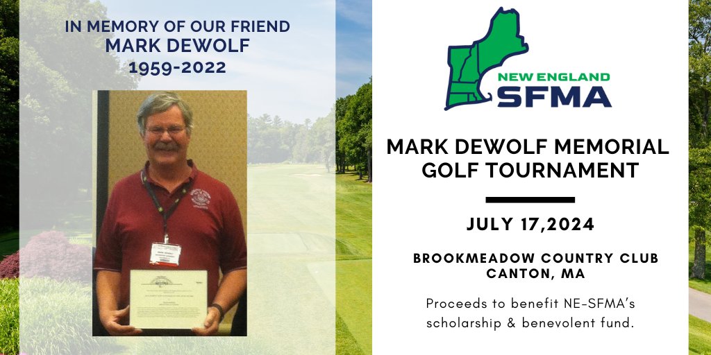NE_STMA's tweet photo. Next week we tee-off in memory of industry champion Mark DeWolf, whose shining example of volunteerism is the inspiration behind our inaugural tournament and the creation of NE-SFMA scholarship &amp; benevolent fund. Still time to sign up at https://t.co/CzrUC0rlgQ https://t.co/5slOcqtMwg