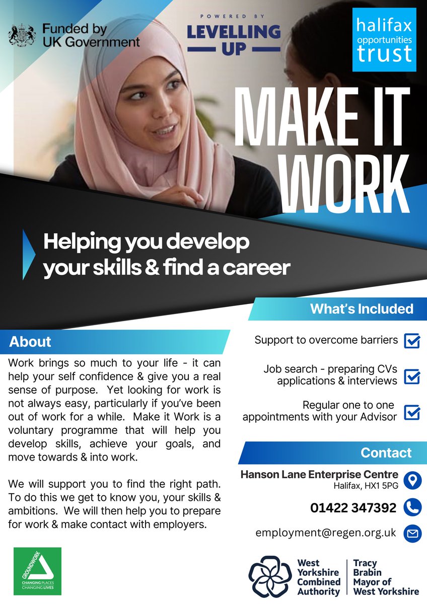 We’re delighted to launch our employment support project Make it Work - helping you develop your skills &amp; find a career. Thanks to <a href="/groundworkuk/">Groundwork UK</a> and #UKSPF for their support &amp; funding.  Details below 👇