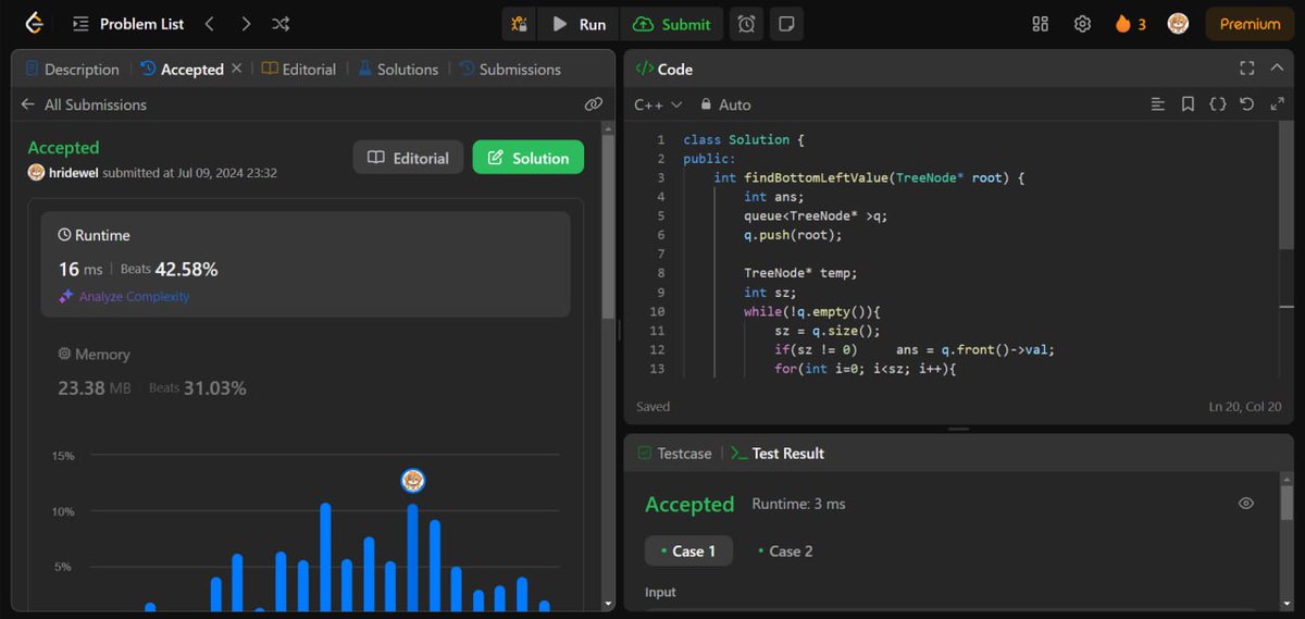 hrid_05's tweet image. Solved Today
~ 2 medium level and 1 Hard level QS on @LeetCode
~ Solved 1 medium level QS today on @geeksforgeeks
PEACE 🙏🏻
#LetsConnect #DSA #LearningDSA #LearnInPublic #ProblemSolving #buildinpublic #leetcode