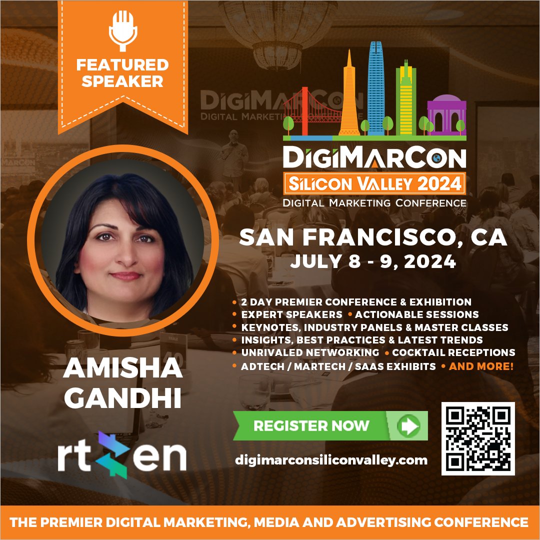 DigiMarCon's tweet image. Prepare yourself for an insightful journey! Amisha Gandhi from Fractional CMO will now speak at #DigiMarConSiliconValley 2024. Don&apos;t miss it! Tune in live here: digimarconsiliconvalley.com

#DigitalMarketing #Marketing #Media #Advertising #MarketingEvent #DigiMarCon