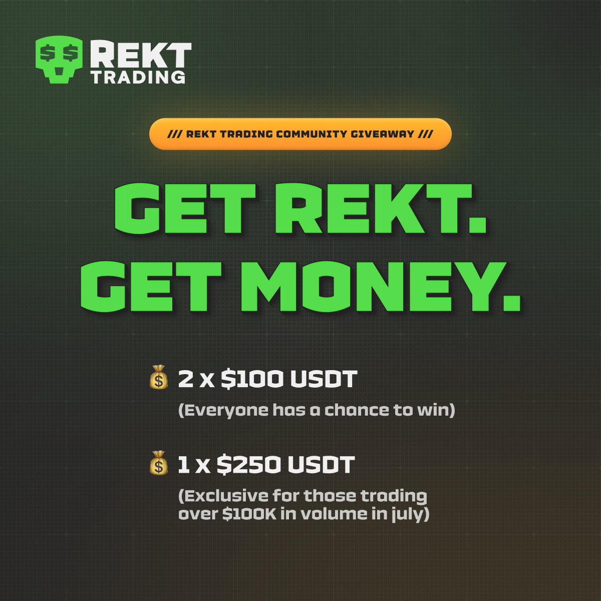 ZeeGermanTrader's tweet photo. ⚡Giveaway for REKT TRADING Members!⚡

💰💸🤑 Win 450,00 USDT

💡Join our REKT TRADING Community, become a member and get your chance to win in our current July prize draw.  

Join the movement here for more details: 
 ➟ ➟➟ https://t.co/I9J3OrsWbx

#btc #trading #crypto @RektTrading  @theorangepill_x  @shitcoincandy