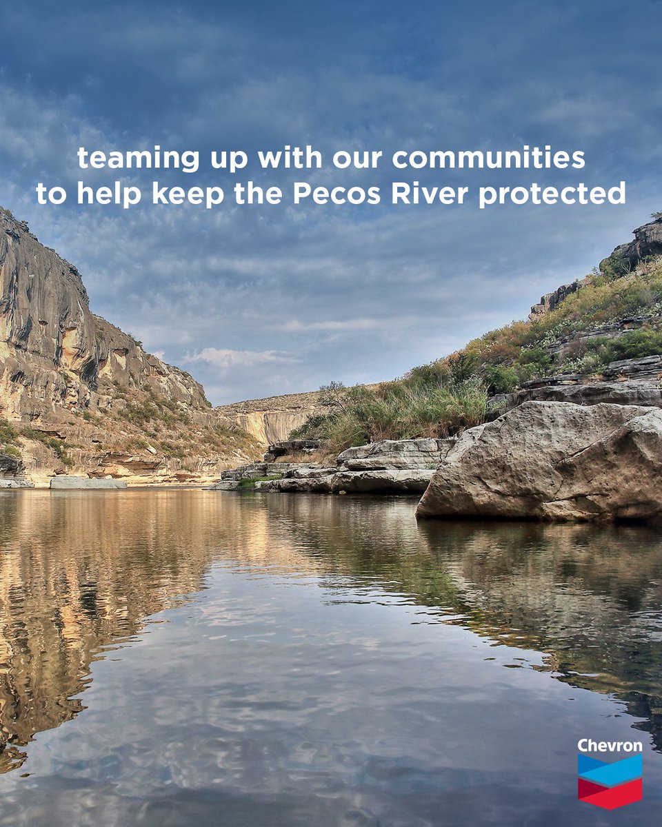 Chevron's tweet photo. The Pecos River in New Mexico is home to fish and other animals that don't exist anywhere else in the world. We are helping the region by seeking to restore and sustain its health through our support of the Pecos Watershed Conservation Initiative. https://t.co/4egBD2bP70 https://t.co/jDfyy7ai9R