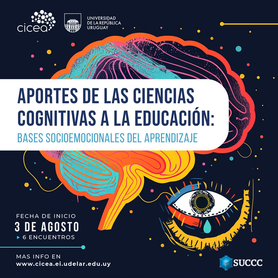 CICEAuy's tweet photo. 📢Están abiertas las inscripciones al curso -> Aportes de las CC a la Educación: Bases socioemocionales del aprendizaje.

👥Dirigido a docentes, maestros y educadores de todos los niveles.
🕘Sábados de 9 a 12 hs. Modalidad virtual
✅Costo: $1500 https://t.co/kBx1kgzMVz
