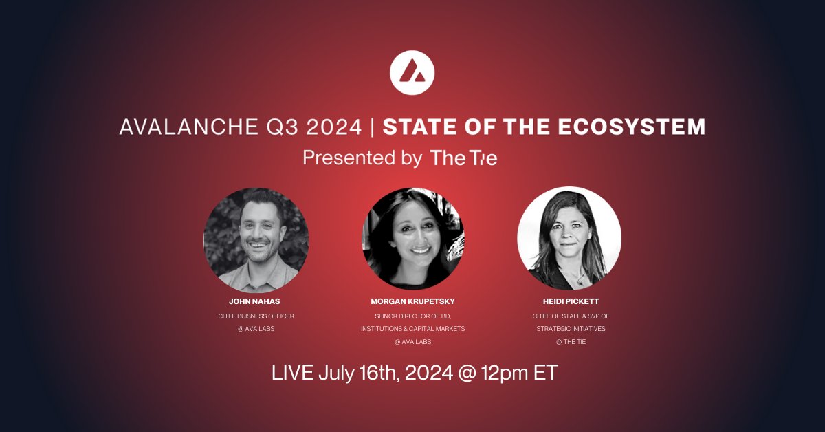 What's next for institutions building on Avalanche? 
How is ACP-77 going to accelerate the ability to launch a sovereign L1? 
What new and exciting games are coming to <a href="/GamingOnAvax/">Gaming on Avax</a>?

Get a first look at what's coming in Q3 with <a href="/JohnNahas84/">John Nahas</a> and <a href="/MorganKrupetsky/">Morgan Krupetsky</a>, live next week