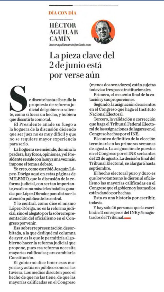 liebano's tweet image. La columna de ⁦@aguilarcamin⁩ en ⁦@Milenio⁩ #LecturaRecomendada