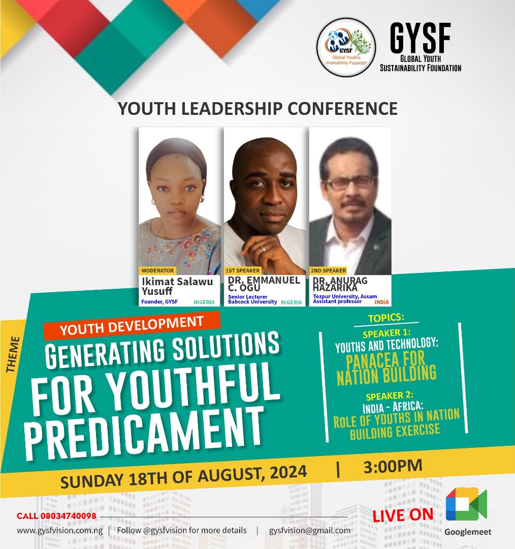 gysfvision20's tweet photo. GYSF ONLINE YOUTH LEADERSHIP CONFERENCE  2024!💃🏽

Theme: 
Youth Development: Generating Solutions for Youthful Predicament

TOPICS:
SPEAKER 1: 
Youths and Technology: Panacea for Nation Building

SPEAKER 2: 
India - Africa: Role of Youths in Nation Building Exercise 

1/2 https://t.co/YWAL5wNiGS