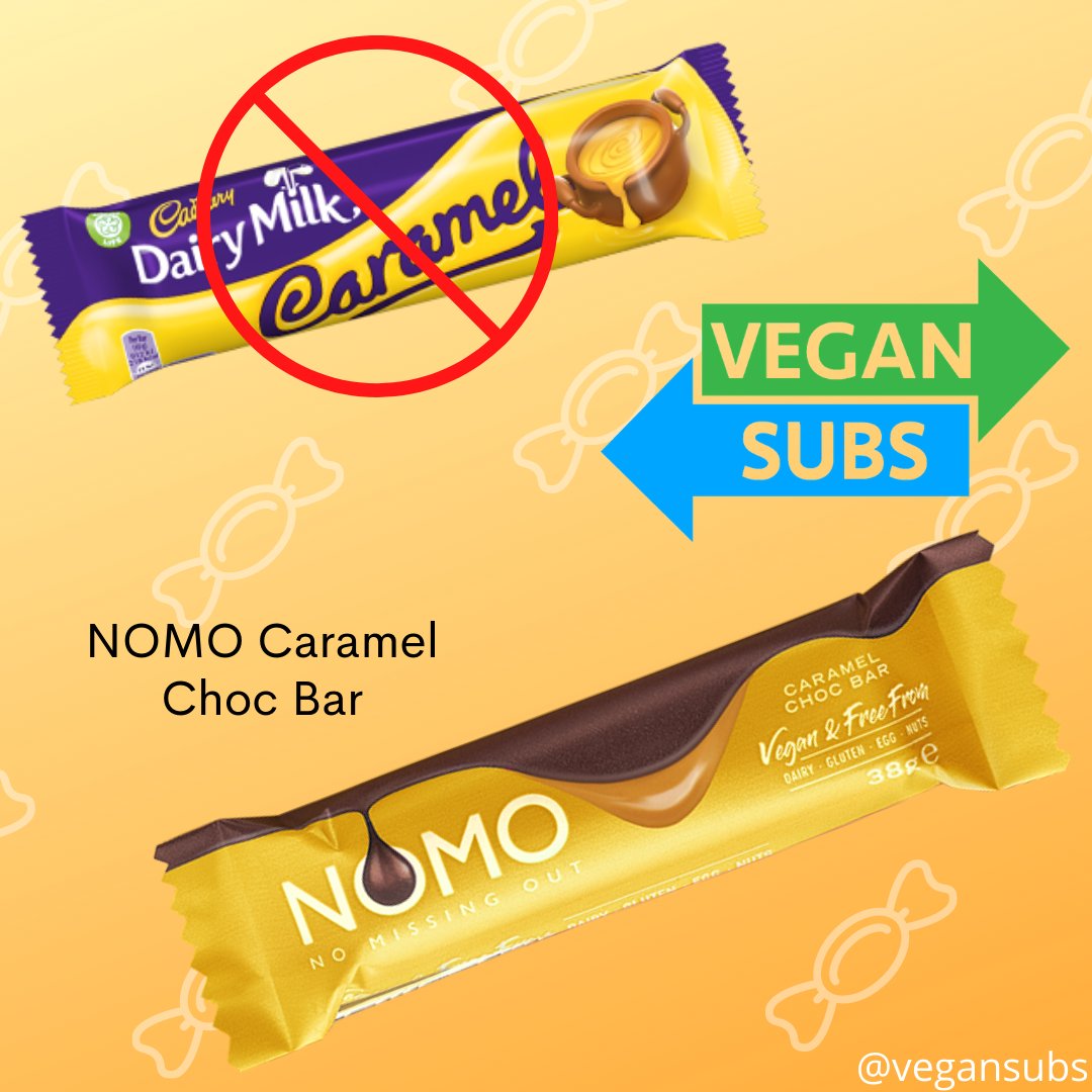 VeganSubs's tweet photo. Are you looking for a replacement for Cadbury Dairy Milk Caramel? Then try NOMO Caramel Choc Bar! https://t.co/358KHW1aLw