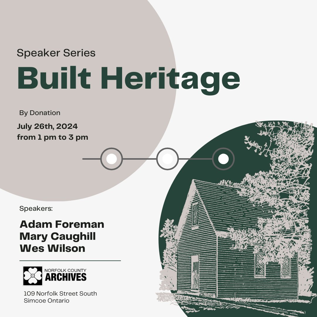 Join us <a href="/NorfolkArchives/">Norfolk County Archives</a> for a Built Heritage Speaker Series with Adam Foreman, Mary Caughill, and Wes Wilson to discuss, the history of the Erland Lee Museum Home, the Heritage Committee's Local Church Project and more! Admission by donation. <a href="/NorfolkCountyCA/">Norfolk County</a> <a href="/NorfolkCulture/">NC Heritage/Culture</a>