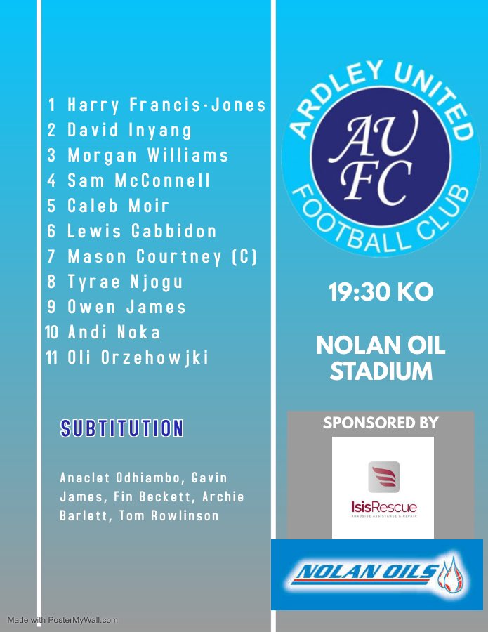 Today’s team to take on <a href="/BrackleyTownFC/">Brackley Town FC</a>