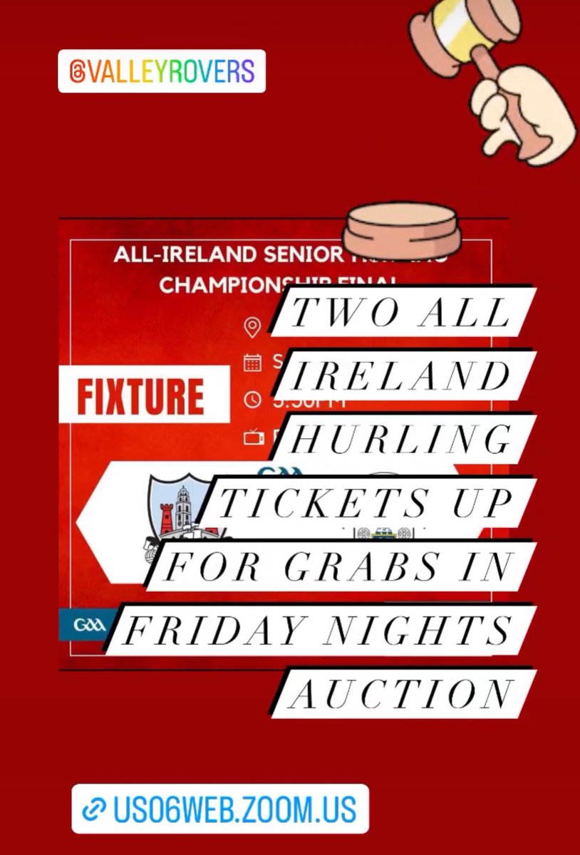 *** THREE DAYS TO GO ***
- All-Ireland hurling tickets 🇲🇨🇲🇨
- Signed Cork hurling jersey 
- Apartment in Spain 🇪🇸 
- Music lessons 🎸 
- Fitness classes 🧘And lots more …
Friday, July 12th @ 7:30pm via zoom (please download in advance) us06web.zoom.us/j/87004708793