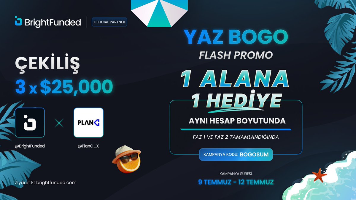 PlanC 🌪️ (@planc77) on Twitter photo 📌 YAZ BOGO ÇEKİLİŞİ
BrightFunded'ın inanılmaz Yaz BOGO Flaş Promosyonunun onuruna bir #GIVEAWAY düzenliyoruz!
Yaz BOGO Flash Promosyonu ile 1 Challenge Fiyatına 2 Challenge Sahibi Olabilirsiniz! 🎉
3 x 25.000$ ÇEKİLİŞ
1. Takip edin
@PlanC_X,<a href="/BrightFundedTR/">BrightFunded - Türkiye</a>
<a href="/BrightFunded/">BrightFunded</a>
2. 📌 YAZ BOGO ÇEKİLİŞİ
BrightFunded'ın inanılmaz Yaz BOGO Flaş Promosyonunun onuruna bir #GIVEAWAY düzenliyoruz!
Yaz BOGO Flash Promosyonu ile 1 Challenge Fiyatına 2 Challenge Sahibi Olabilirsiniz! 🎉
3 x 25.000$ ÇEKİLİŞ
1. Takip edin
@PlanC_X,<a href="/BrightFundedTR/">BrightFunded - Türkiye</a>
<a href="/BrightFunded/">BrightFunded</a>
2.