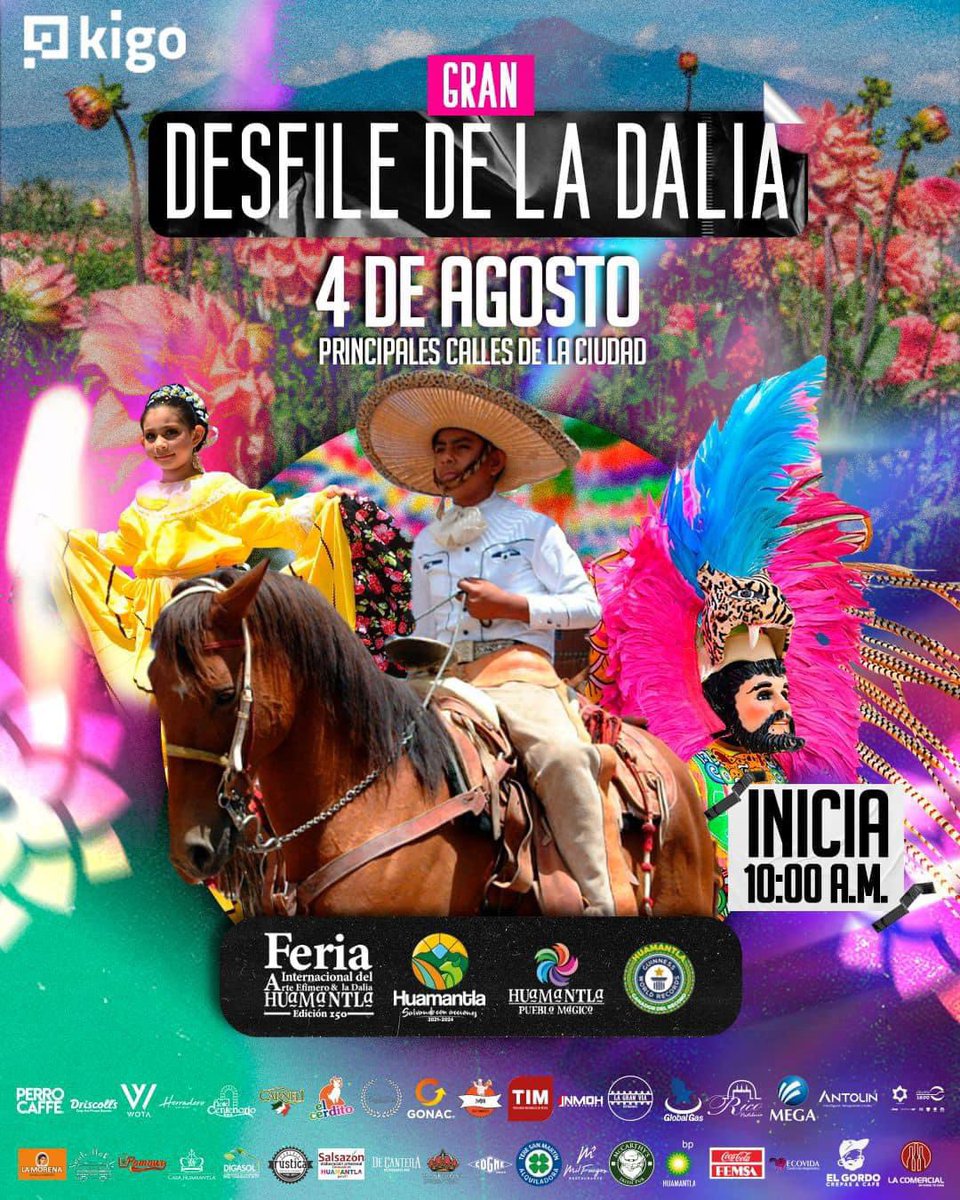 ¡Únete a la magia del Gran Desfile de la Dalia este 4 de agosto a las 10 am! 
Celebremos juntos la edición 150 de la Feria Internacional de la Dalia y el Arte Efímero en Huamantla 2024. 
No te pierdas este espectáculo único lleno de color, tradición y belleza.