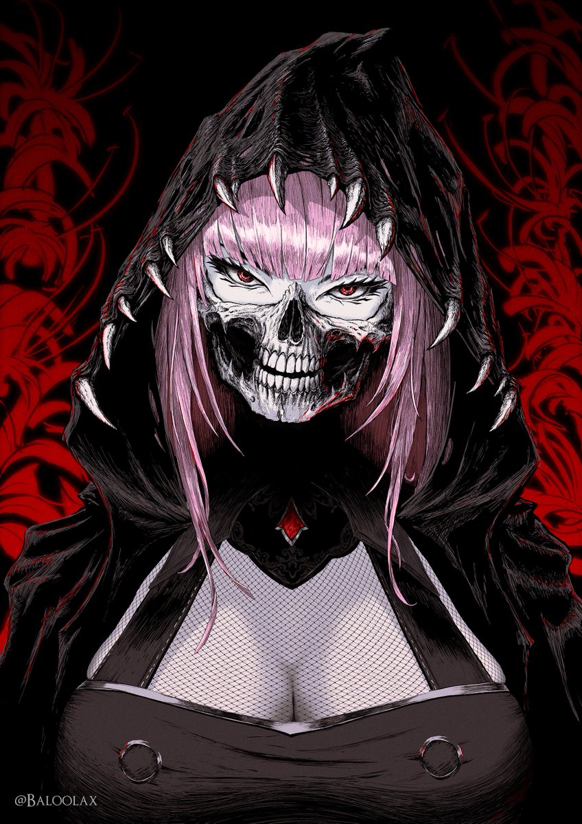baloolax's tweet image. Holomask 1/5 💀❤️
#callillust 
#カリイラスト