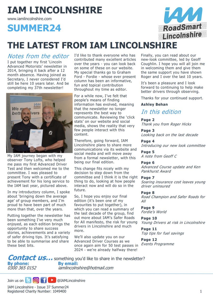 📄🚙 Our Summer newsletter is now available on our website at the below link. 

Lots to update you on in the 37th (and final) edition of our quarterly newsletter, we hope you enjoy it. 

iamroadsmart.com/groups/lincoln…