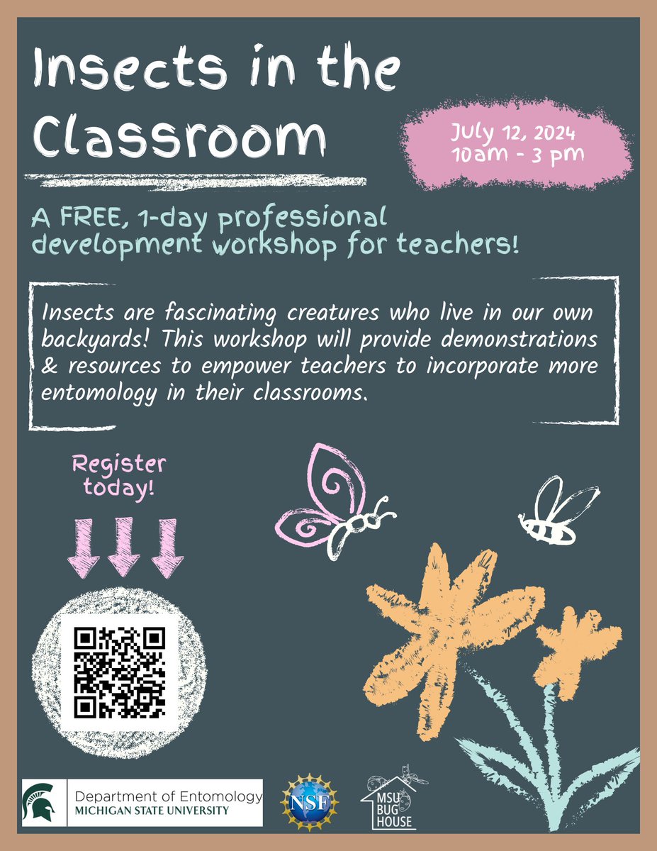 Just a reminder that the MSU Bug House is holding the third annual 'Insects in the Classroom' teacher workshop! 🐞📖

Register today and join us on July 12th, 2024, from 10am - 3pm!

Register here: forms.gle/Tf8ziqWaDm4TFX…

Please share this opportunity with any teachers you know!