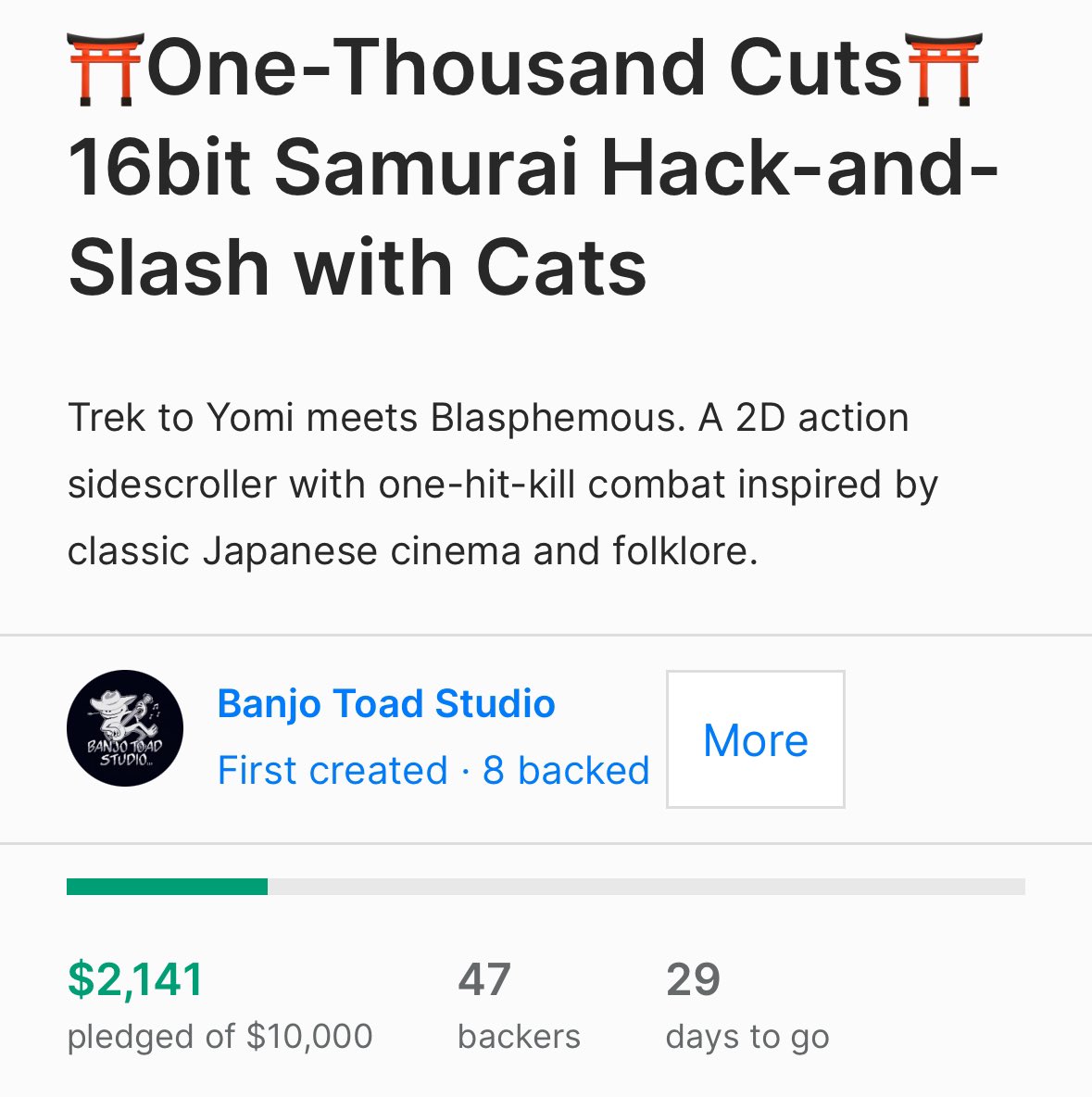 BanjoToadStudio's tweet photo. we have already reached 20% of our goal on #kickstarter !

thank you so much !

#onethousandcuts 

https://t.co/lzVq7hqghd https://t.co/wsVaSTpmx8