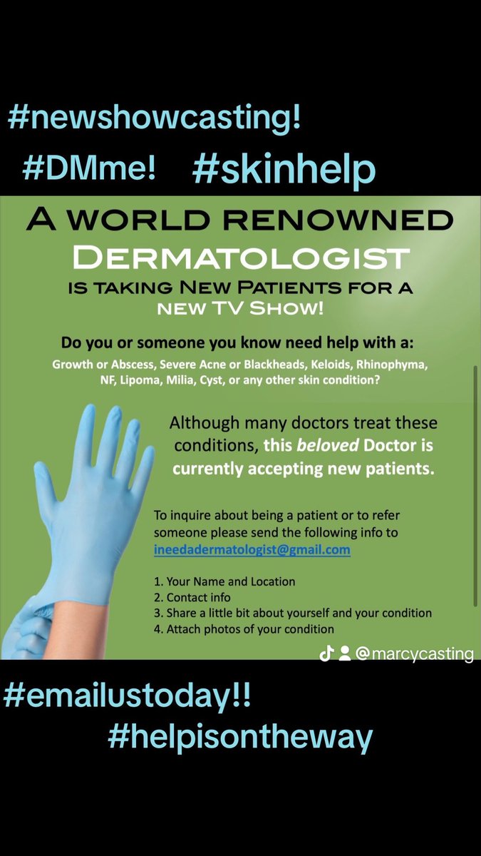 PopMagnetEnt's tweet photo. NEW SHOW CASTING! 
A world renowned Dermatologist is taking New Patients for a new TV Show! Do you or someone you know need help with: Growth or Abscess, Severe Acne or Keloids, Rhinophyma, NF, Milia, Cyst, or any other skin condition? Email us : ineedadermatologist@gmail.com https://t.co/uQPZc6F3r6