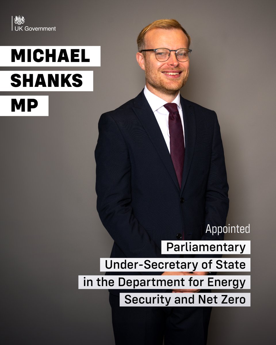 Michael Shanks MP <a href="/mgshanks/">Michael Shanks MP</a> has been appointed Parliamentary Under-Secretary of State in the Department for Energy Security and Net Zero <a href="/energygovuk/">Department for Energy Security and Net Zero</a>