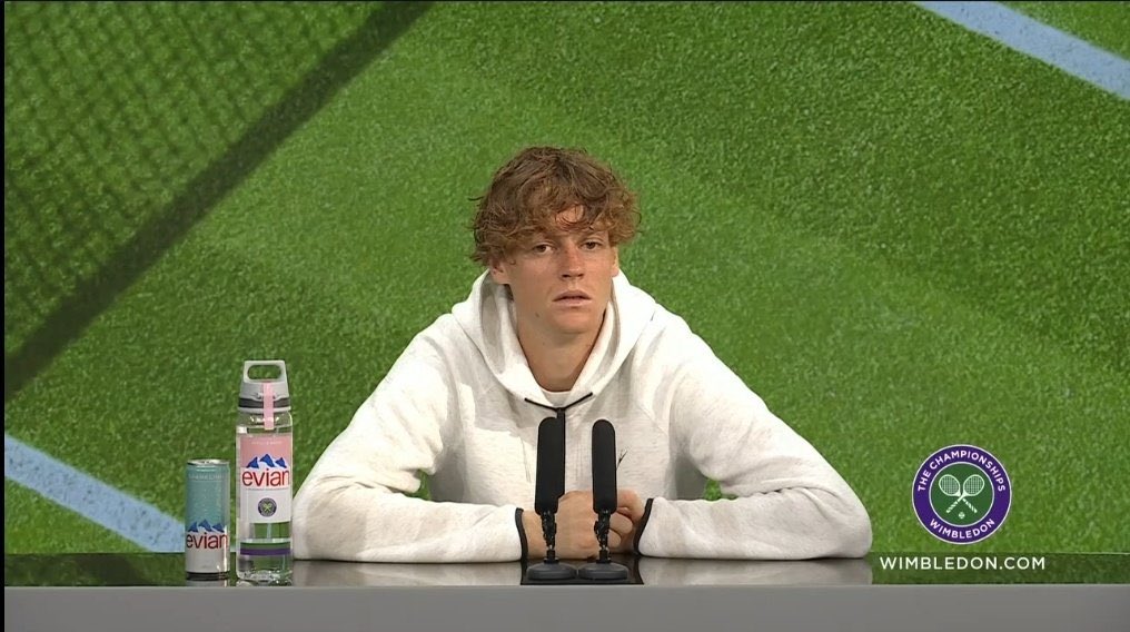 TheTennisLetter's tweet photo. Jannik Sinner was asked about the illness he was dealing with against Medvedev at Wimbledon, ‘This morning I didn’t feel great, and then with the fatigue… I tried to fight with what I had today’

“What physical problems were you dealing with? Were you sick? Did you vomit when you went off court?”

Jannik: “This morning I already didn’t feel great. I had some problems and then with the fatigue. It was tough. Nothing to take away from Daniil. I think he played very smart, good tennis. That’s it. I went off the court. I actually didn’t want to go off. The physio told me it was better to take some time because he watched me and I didn’t seem in shape to play. I was struggling physically. It wasn’t an easy moment. I tried to fight with what I had today. That’s it.”

“Can you confirm.. were you ill when you went off court?”

Jannik: “Yeah, I wasn’t feeling great. I didn’t vomit. But I took some time because I was quite dizzy. Off court I had the toughest time maybe. When I went back I tried my best. Obviously disappointed about the third set. I had a couple set points and couldn’t use them. Fourth set I raised my level a bit. In the fifth I had one poor service game with decided the match.”

(via Wimbledon Press)