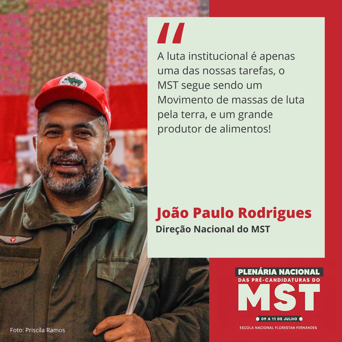 MST_Oficial's tweet photo. ✊🏾 "Um encontro de formação do nosso time!" 

🚩 A Plenária Nacional de Pré-Candidaturas do MST iniciou com uma importante mesa de conjuntura na Escola Nacional Florestan Fernandes (Enff). 

1-3 https://t.co/6OspDzleHY