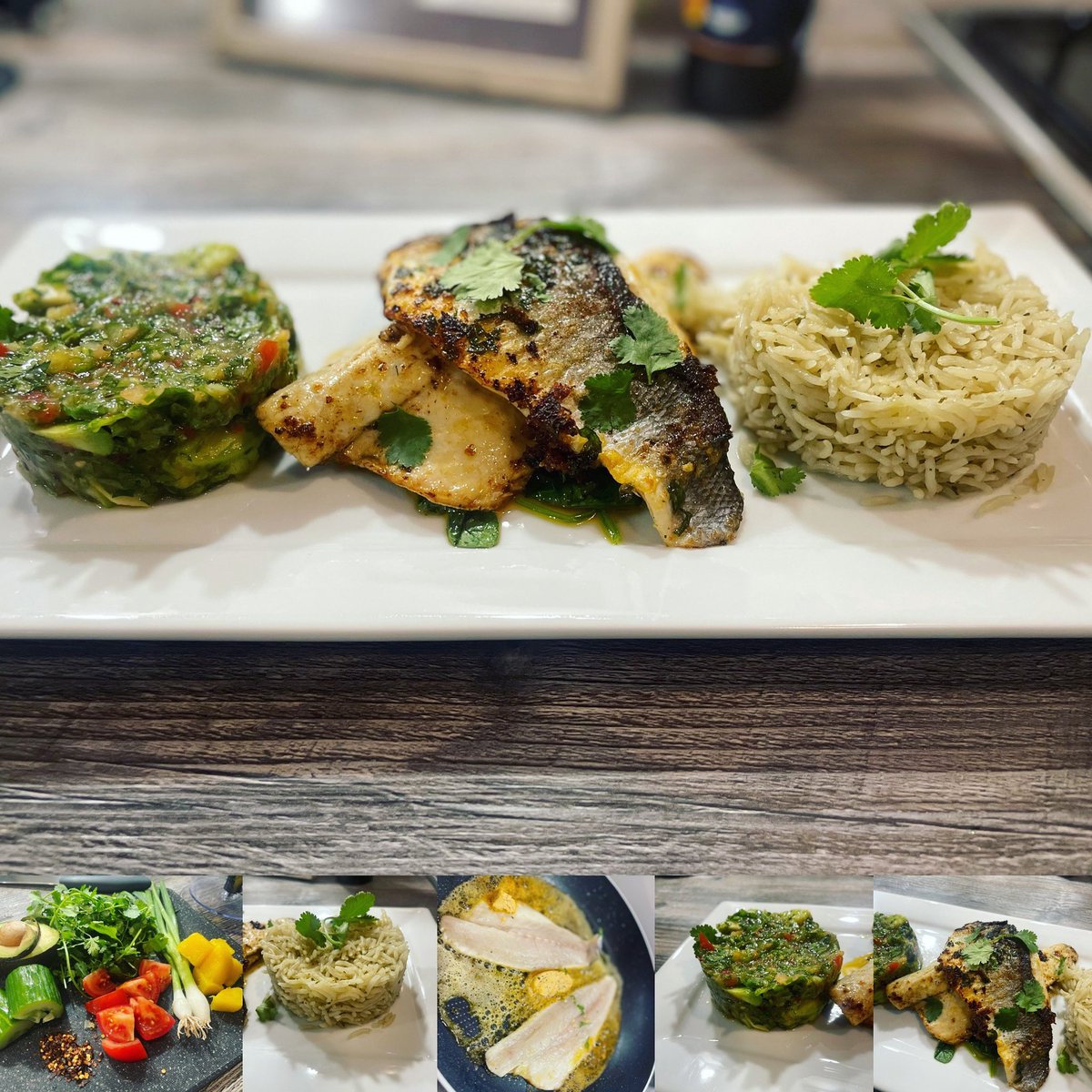 VConway85's tweet image. Pan fried sea bass cooked in spice infused butter on wilted spinach, served with a mango and avocado salsa, accompanied by lime and coriander rice. 👩🏻‍🍳 #CookFresh #EatFresh #Hobby #Summer (Allegedly) 🌧️