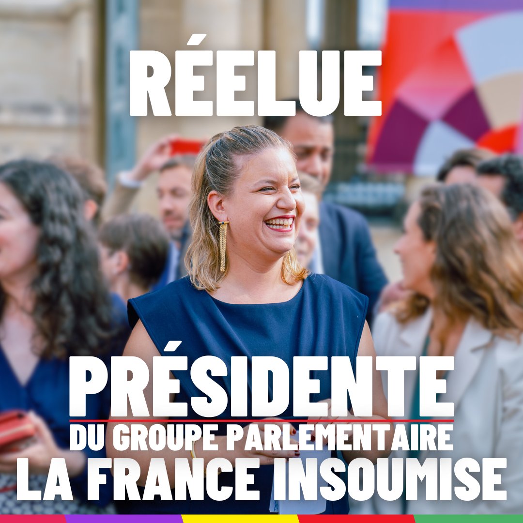 FiAssemblee's tweet photo. 🔴⚡️ Félicitations à @MathildePanot ! ❤️

Réélue Présidente de notre groupe parlementaire la France insoumise à l'@AssembleeNat 🔥 https://t.co/RJRJgMRayr