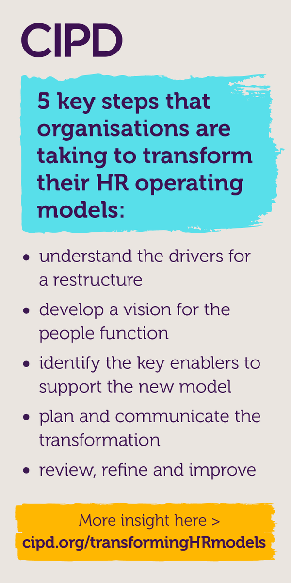 CIPD's tweet image. Here&apos;s the latest article from our CIPD #HROperatingModels series; see how organisations are transforming their #HR structures. With practical examples from @Firstsource, @Homebase_uk, @PeabodyLDN &amp;amp; @NatWestGroup in a collection of industry case studies ➡️ ow.ly/3Km650Sybuh