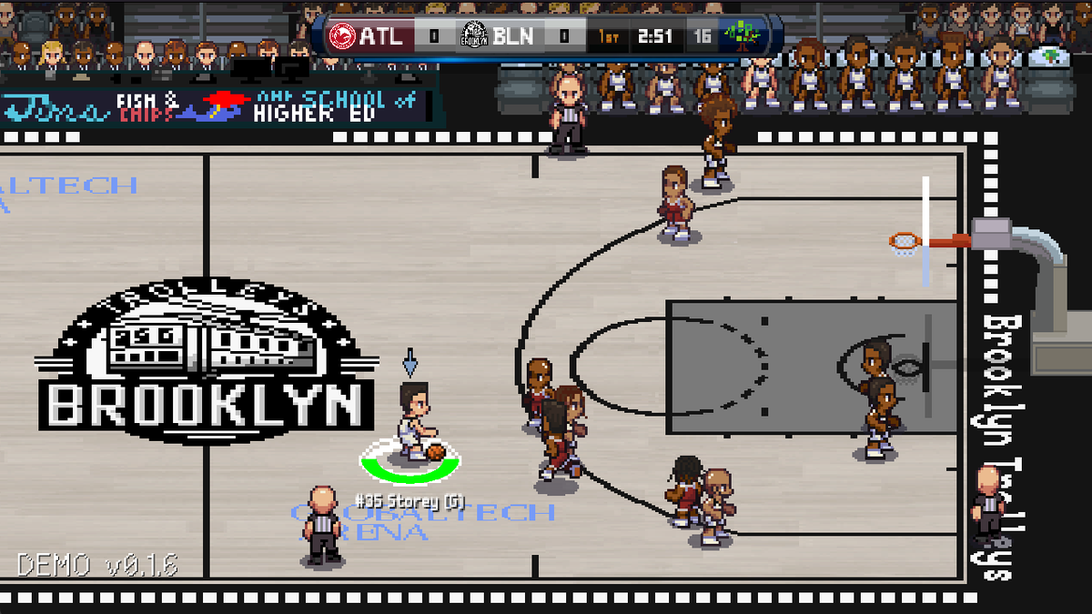 I've been hard at work on Franchise mode.  Part of that is finishing all 30 built-in teams.  Here's the Brooklyn Trolleys playing a home game:  #MadeWithGodot #basketball #indiegamedev
