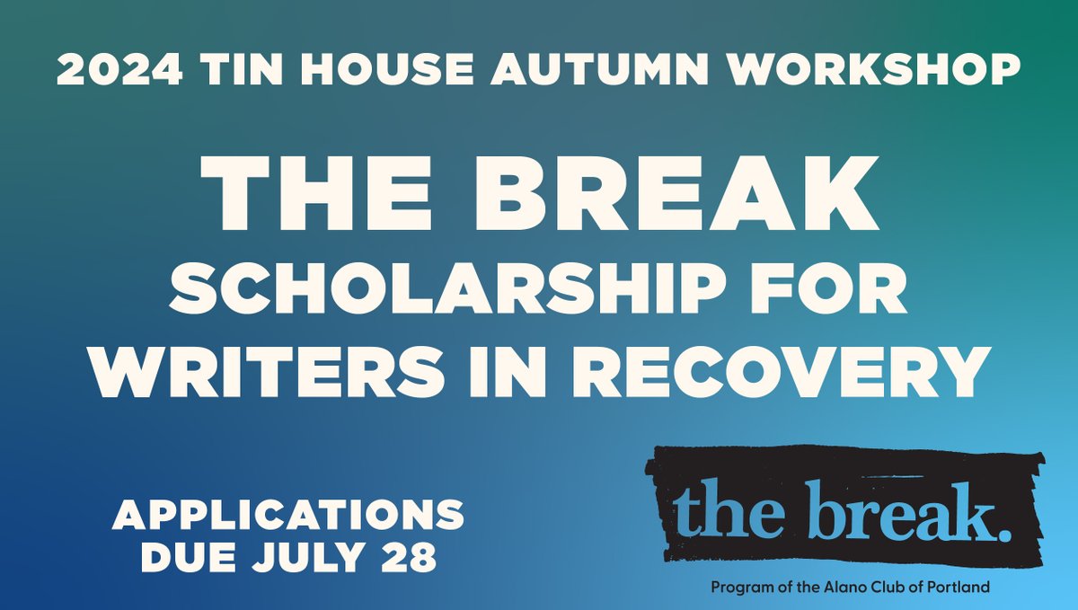 Incredibly excited &amp; grateful to be partnering with <a href="/PDXAlano/">The Alano Club of Portland</a> to create an ongoing <a href="/Tin_House/">Tin House</a> Workshop scholarship series for writers in recovery. The first of these awards is being offered for our 2024 Autumn Workshop. 
tinhouse.com/workshop/autum…