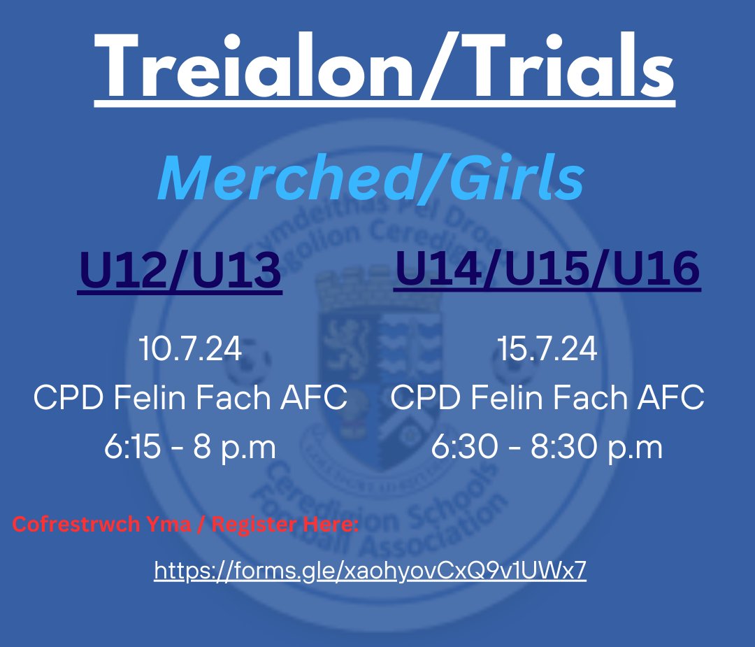 Remember about the U13 Boys, U12 Girls and the U13 Girls trials tomorrow night.
Here's the registration links:
Girls: forms.gle/xaohyovCxQ9v1U…
U13 Boys: forms.gle/FXSuJcu3FAvZvB…