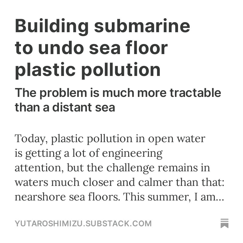 _yshimizu's tweet photo. Launching DIY submarine for cleaning up sea floor plastic pollution!

Next: first underwater footage from first prototype. 

Sign up on my substack to receive updates! https://t.co/b3uMMi2MVX