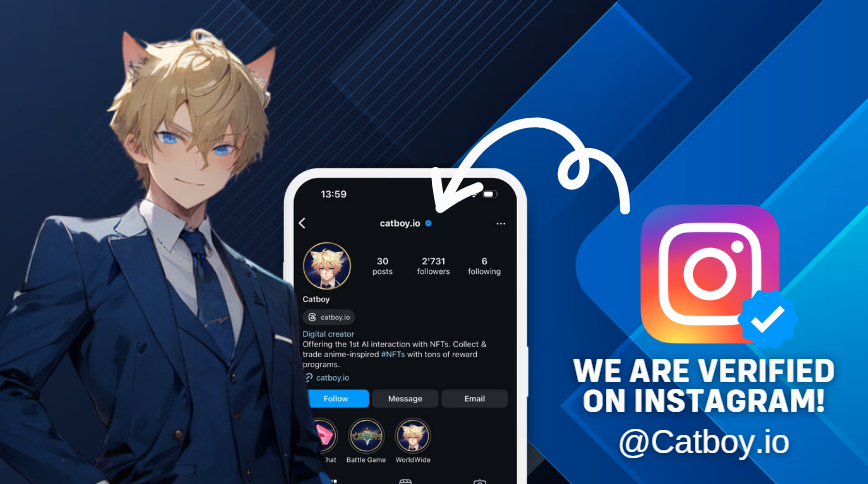 LegacyOnBNB's tweet photo. Catboy is now verified on @Instagram! 🥳

We have the blue badge! ✔️ This means our community can trust and connect with the real #Catboy! 😎

Stay tuned for more pawsome content! 

🔗 https://t.co/NhwV4cUvY4

#CatboyVerified #ETH #BNB https://t.co/sN6Ep3SYQV