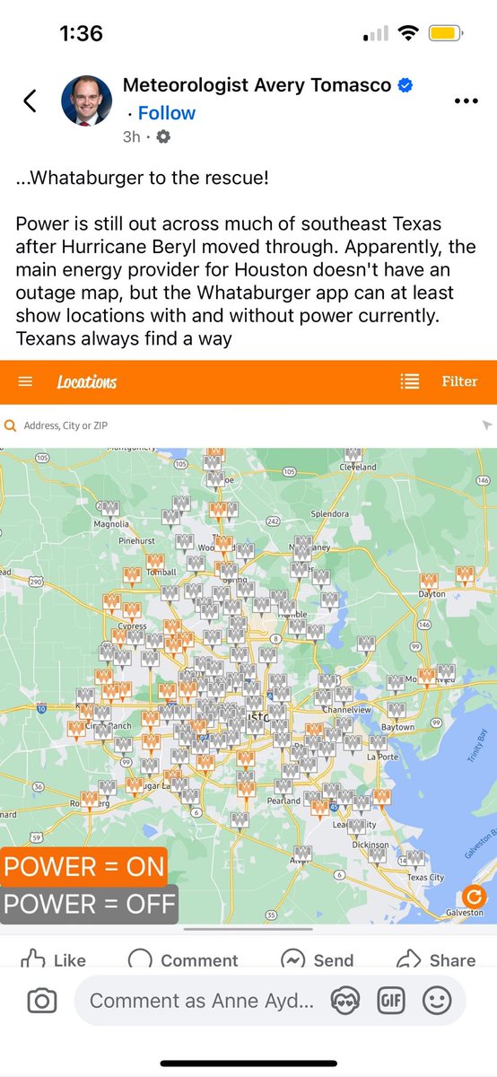 a_aydinianperry's tweet photo. @whitmire_john @HarrisCoJudge maybe you should find out why @CenterPoint doesn’t provide a map unless you sign up for an add. Service (even if you are already their customer). If not for @Whataburger we’d be lost https://t.co/2bWINxl7g2