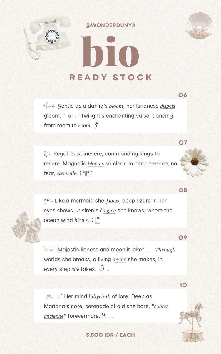 a retweet would be much appreciated! ᰔ ˚₊

selamat pagi! 1O ready stock bio suitable for all type account! 

jika ada yang menarik minat, ketuk dm, ya! 🧡

t wording bio rs ready stock  #zonauang