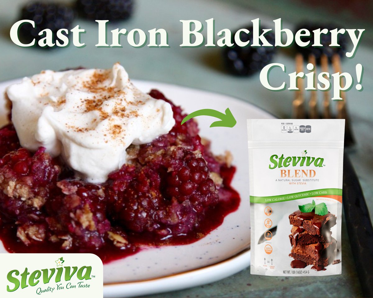 steviva's tweet photo. Capture the essence of summer with this Cast Iron Blackberry Crisp! Bursting with flavor—this berry-tastic treat combines a buttery topping and fresh blackberries to make a vibrant, #zerosugaradded dessert perfect for warm summer nights. Get the #recipe: https://t.co/4kDkRnzC9m https://t.co/SDjhUR9Xxz