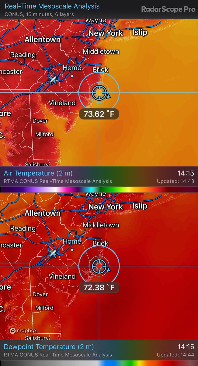 NJWxNews's tweet image. The sea breeze finally kicked in and started clearing that fog that was lingering around all day. The breeze knocked down that humidity so finally a gorgeous beach day. Back at home, over 100° heat index with mid to upper 70s dewpoints. 😓😰. #njwx #LBI #SurfCity