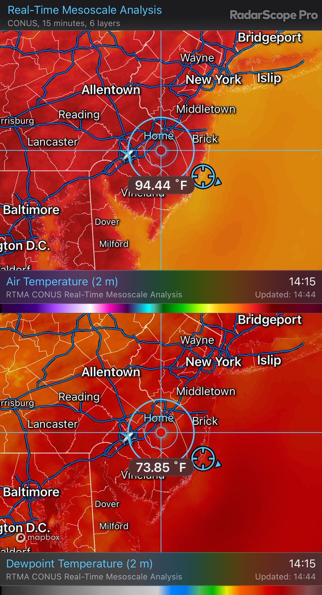 NJWxNews's tweet image. The sea breeze finally kicked in and started clearing that fog that was lingering around all day. The breeze knocked down that humidity so finally a gorgeous beach day. Back at home, over 100° heat index with mid to upper 70s dewpoints. 😓😰. #njwx #LBI #SurfCity