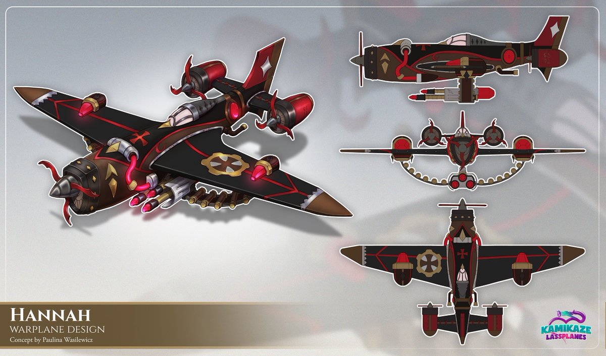 hexemori's tweet photo. And the next one lady - Hannah ✈ 

Concept art of a warplane called Hannah, based on a human form of the main character (Hannah) from Kamikaze Lassplanes.
I was responsible for the concept design, starting from the thumbnails to the final design.

#gameart #conceptart #gamedev https://t.co/v1BjveYaOL