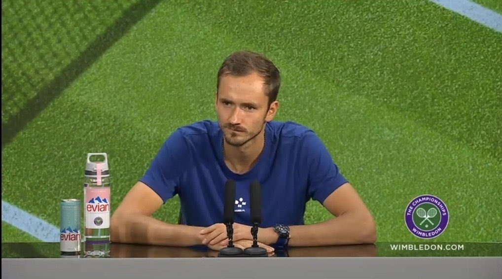 TheTennisLetter's tweet photo. Daniil Medvedev says his goal against Jannik Sinner was to show him that he’s always gonna be there to fight, ‘It was important to show that I’m always gonna be there… I’m always gonna make your life difficult’ 

“How did you process your loss to change the outcome of the match today?”

Daniil: “For me what was important today was..  I lost 5 times to him. A lot of close matches and the last one was super easy. It can happen, it’s okay. For me it was important to come out today and show that ‘Look.. we’re gonna play probably many more times.’ If we’re both on tour, probably semis, quarters, finals. It was important to just show I’m always gonna be there. I’m always gonna fight. I’m always gonna try to make your life difficult. Maybe you’re gonna win more. Maybe I’m gonna win more. I don’t know. But I’m gonna fight. Even if he won today, the goal was to show him that every time, I’m gonna be there to fight and to win. Today I managed to do it. Doesn’t mean next time it’s gonna be the same. The attitude was the same with Carlos last year at the US Open. It’s gonna be the same with Carlos in a couple of days. To be honest.. That’s always my goal. To know that whoever plays against me, they can win or they can lose, but they’re gonna know it’s gonna be a tough fight. It’s gonna be a great match. Great for fans, great for me, great for my opponent.”

(via Wimbledon Press)