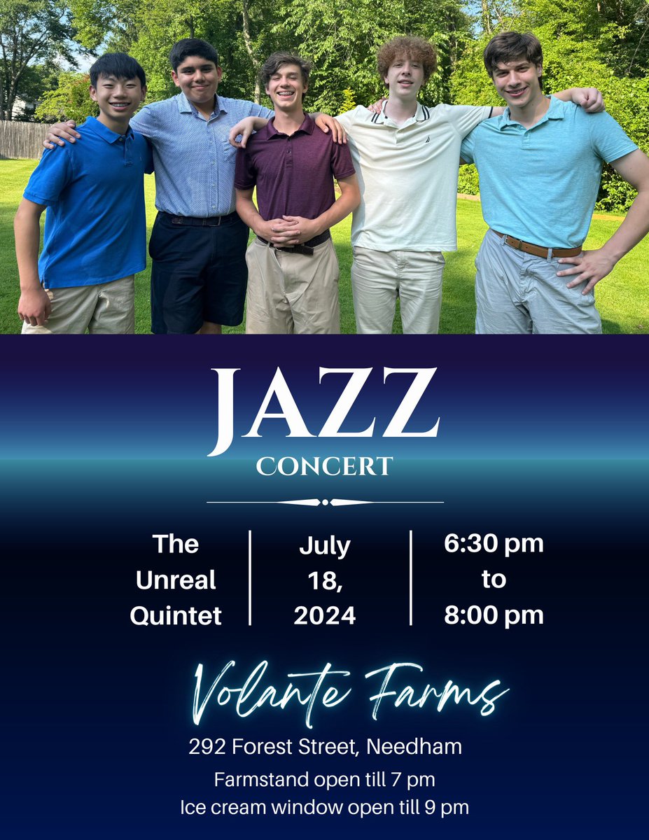 The Tapples (@thetapples) on Twitter photo Experience the best of Jazz with the 'Unreal Quintet' at <a href="/volantefarms/">Volante Farms</a> on July 18th, as they pay tribute to the legends of the genre - like Duke Ellington, Miles Davis, Charles Mingus - by playing some of their timeless classics. See you there! 🎶 Experience the best of Jazz with the 'Unreal Quintet' at <a href="/volantefarms/">Volante Farms</a> on July 18th, as they pay tribute to the legends of the genre - like Duke Ellington, Miles Davis, Charles Mingus - by playing some of their timeless classics. See you there! 🎶