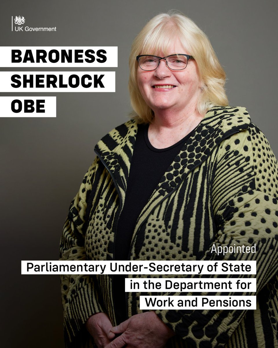 Baroness Sherlock OBE has been appointed Parliamentary Under-Secretary of State in the Department for Work and Pensions