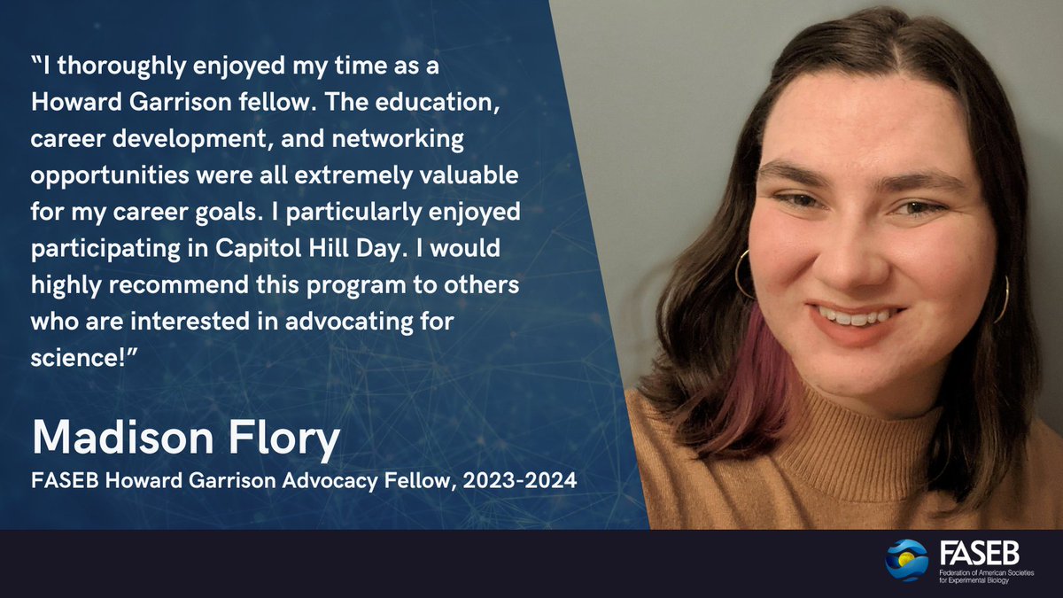 Are you eager to enhance your #advocacy and #SciComm skills like Madison Flory? Apply for FASEB's Howard Garrison Advocacy Fellowship and learn how to effectively engage with elected representatives, policymakers, and the broader public! More information➡️ hubs.ly/Q02Fj-V70